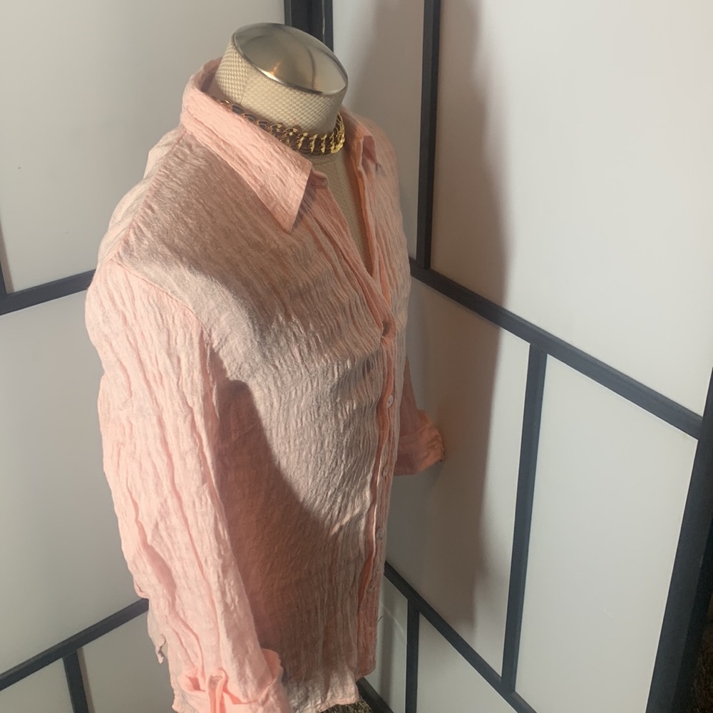 Harve Benard by Benard Holtzman Pink Sheer Linen Summer Button Down Shirt - Picture 5 of 12